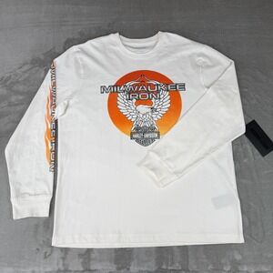 Harley-Davidson Long Sleeve Shirt Mens XL Off-White Milwaukee Iron NWT Defect